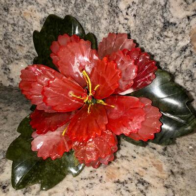 Hand carved jade bonsai tree flowers