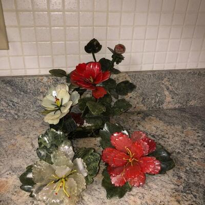 Hand carved jade bonsai tree flowers