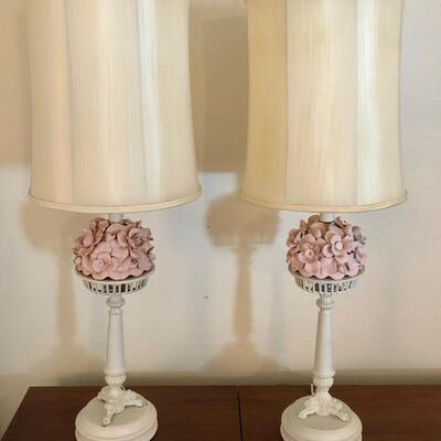 Vintage Shabby Chic lamps painted metal floral