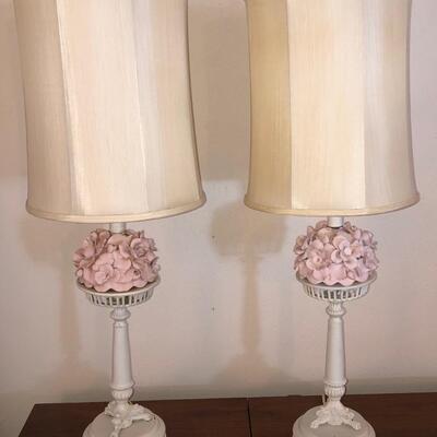 Vintage Shabby Chic lamps painted metal floral