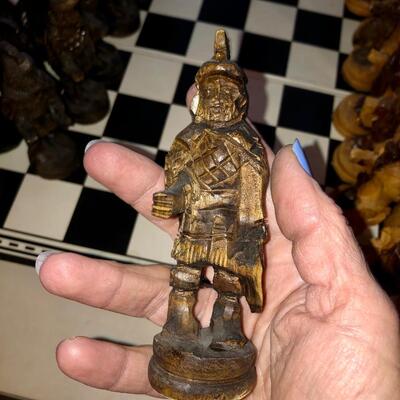 Vintage hand carved olive wood chessmen