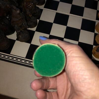 Vintage hand carved olive wood chessmen