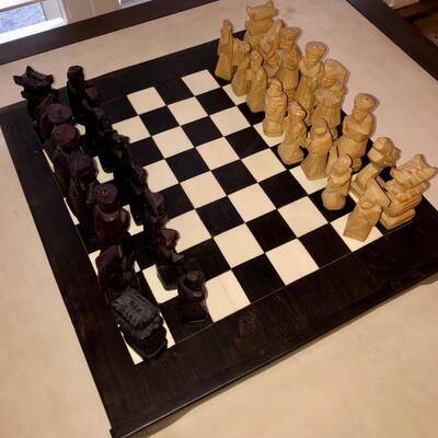 Vintage Chinese hand carved wooden chess pieces