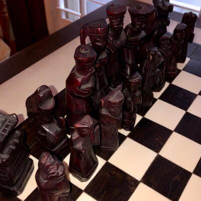 Vintage Chinese hand carved wooden chess pieces