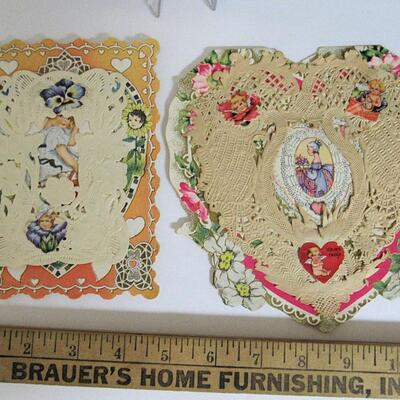 2 Antique Valentines, Whitney Made, USA, Lacy Dimensional