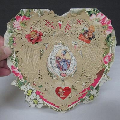 2 Antique Valentines, Whitney Made, USA, Lacy Dimensional