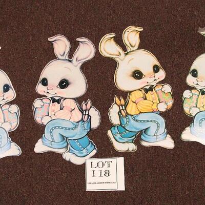 4 Easter Bunny Flats, Movable Legs, Beistle 1981