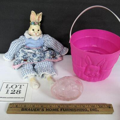 Easter Rabbit Doll, Empire Easter Candy Pail, Egg Candy Container With Rabbit on Front