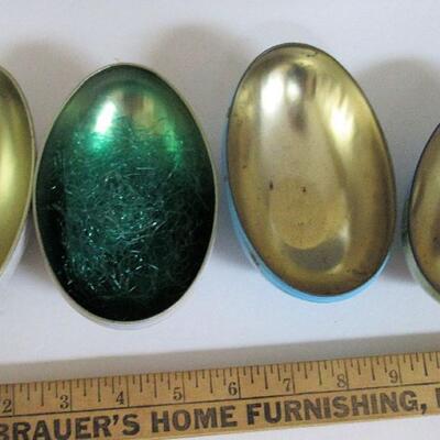 2 Older Easter Tin Egg Candy Containers