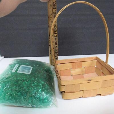 Vintage Wood Easter Basket With Vintage KMart Easter Grass Bag