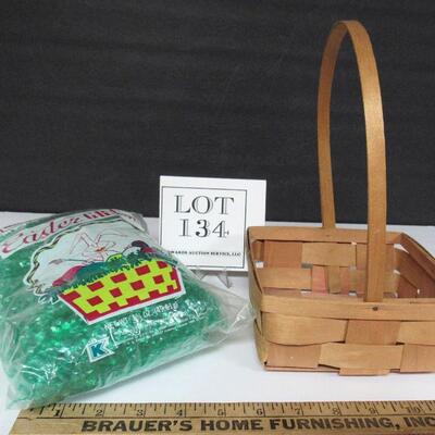 Vintage Wood Easter Basket With Vintage KMart Easter Grass Bag
