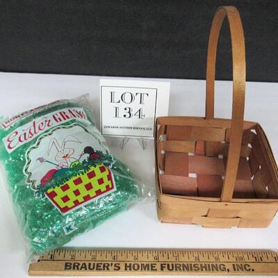 Vintage Wood Easter Basket With Vintage KMart Easter Grass Bag