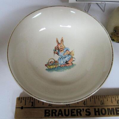 Lot of Old Easter Items, Salem China Bowl, Dimensional Egg Candle, Glass Egg