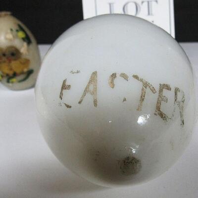 Lot of Old Easter Items, Salem China Bowl, Dimensional Egg Candle, Glass Egg