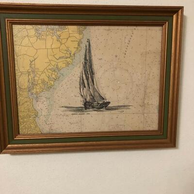 Antique framed Nautical map