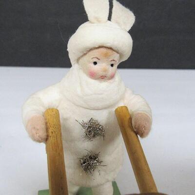 Cotton Easter Girl in Rabbit Hat Pushing Cart of Eggs, Hand Crafted Easter Hanging