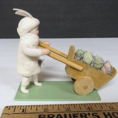 Cotton Easter Girl in Rabbit Hat Pushing Cart of Eggs, Hand Crafted Easter Hanging