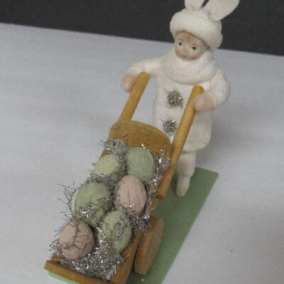 Cotton Easter Girl in Rabbit Hat Pushing Cart of Eggs, Hand Crafted Easter Hanging