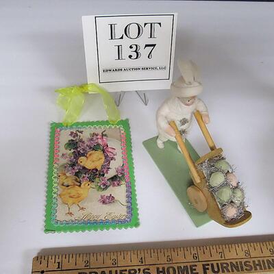 Cotton Easter Girl in Rabbit Hat Pushing Cart of Eggs, Hand Crafted Easter Hanging
