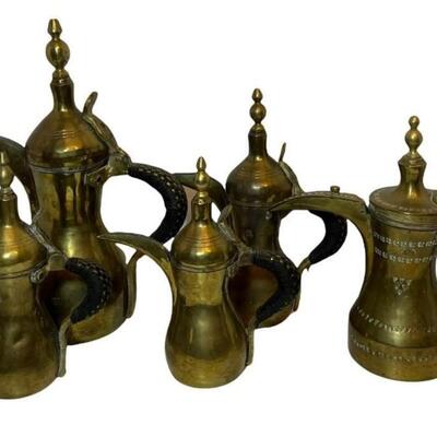 Set of 5 Brass Kuwaitie Coffee Pots