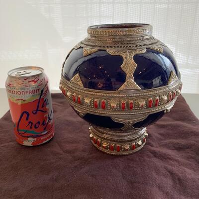 Indian Vase with Silver and Enamel