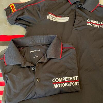 Lot 112 Competent Motor Sports 2 Pit Crew Shirts, Size Large Porsche Pirelli