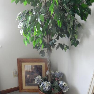 LOT 129 FAUX TREE AND FRAMED PRINT