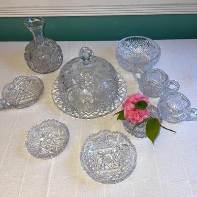 Lot 143 Group Cut Glass Bowls Candy Dishes Covered Cake Vase 10pcs
