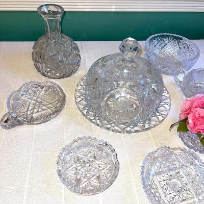 Lot 143 Group Cut Glass Bowls Candy Dishes Covered Cake Vase 10pcs