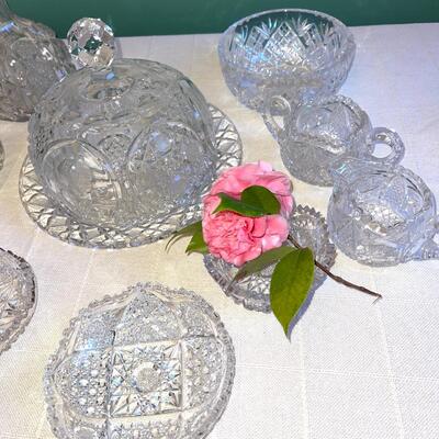 Lot 143 Group Cut Glass Bowls Candy Dishes Covered Cake Vase 10pcs