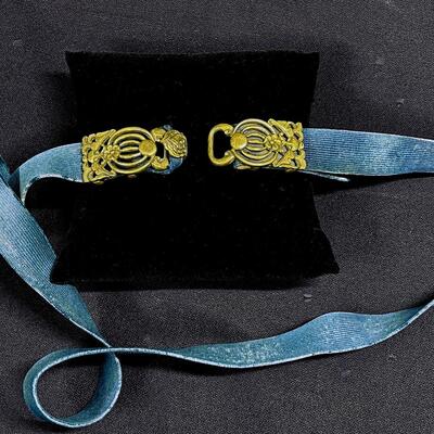 Antique Indigo Blue Mandarin Belt w Cast Bale Buckle