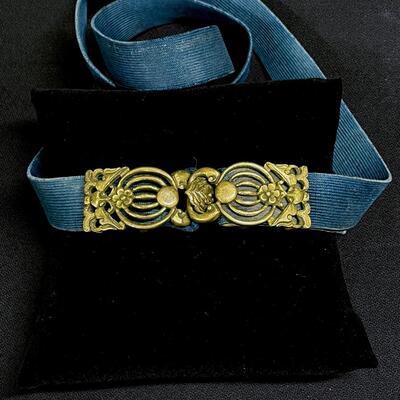 Antique Indigo Blue Mandarin Belt w Cast Bale Buckle