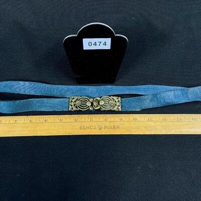 Antique Indigo Blue Mandarin Belt w Cast Bale Buckle