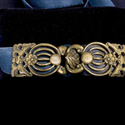 Antique Indigo Blue Mandarin Belt w Cast Bale Buckle
