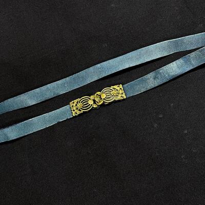 Antique Indigo Blue Mandarin Belt w Cast Bale Buckle