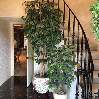 Chinese pot with tall artificial tree