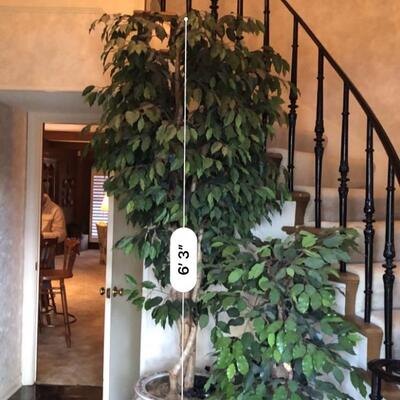 Chinese pot with tall artificial tree