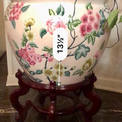 Chinese pot with tall artificial tree