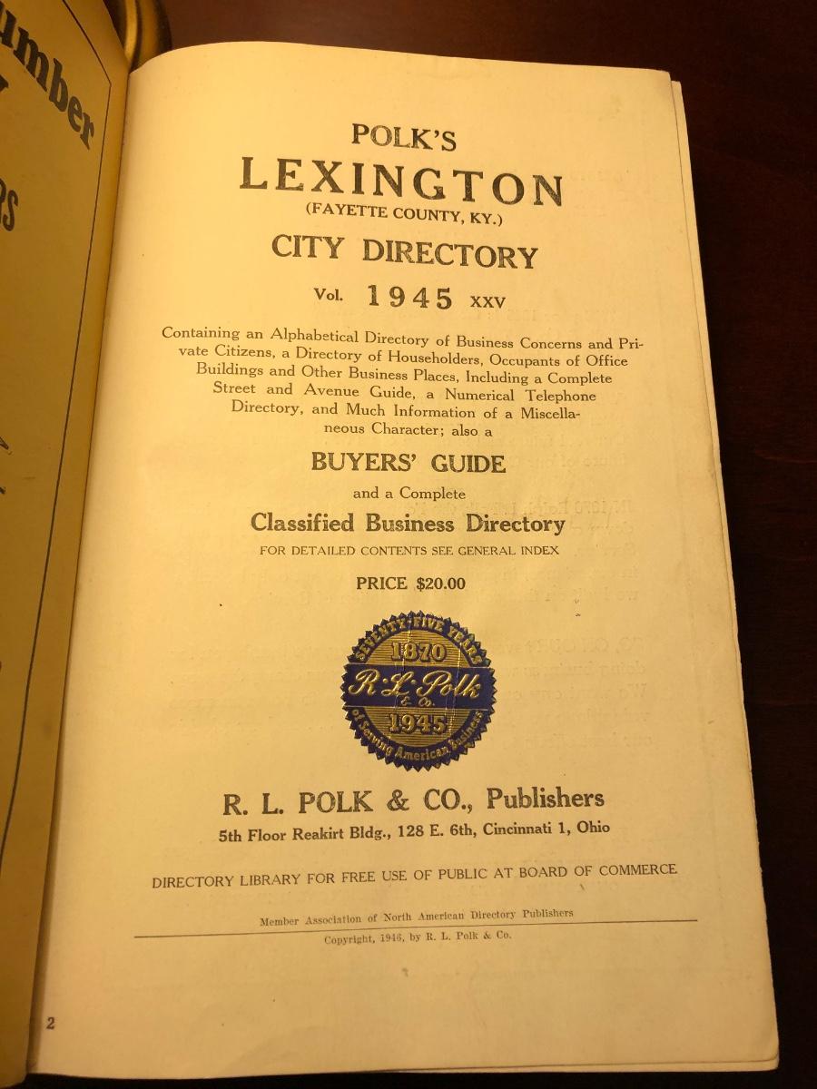 1945 Lexington KY city directory