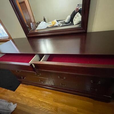 Large dresser with attached mirror