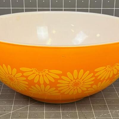 Large Orange Yellow Flower Pyrex  Mixing Bowl 