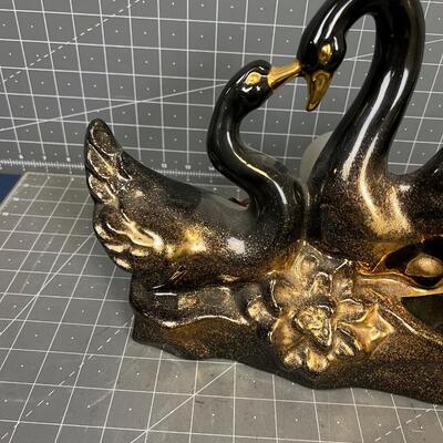 Royal Fleet Double Swan Black Gold Lamp with Planter 