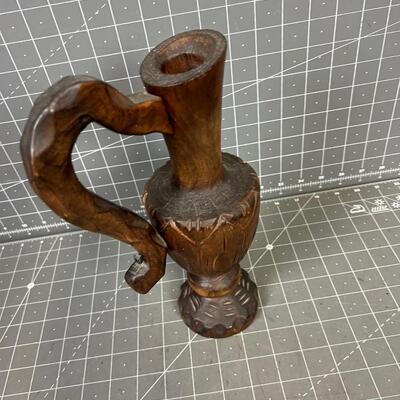Hand Carved Wood Ewer 