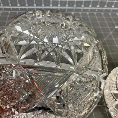 Cut Glass, Heavy Lead Crystal Bowl, Dish and 2 votives 