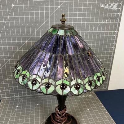 Tiffany Stain Glass Lamp, Purple and Green 