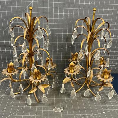 Gold Toned Candelabras with Crystal Dangles 