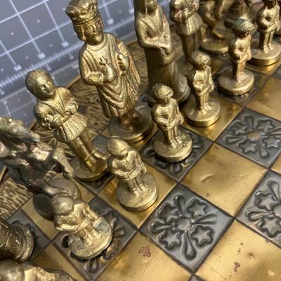 Vintage CAST BRASS CHESS BOARD Dated 1974 