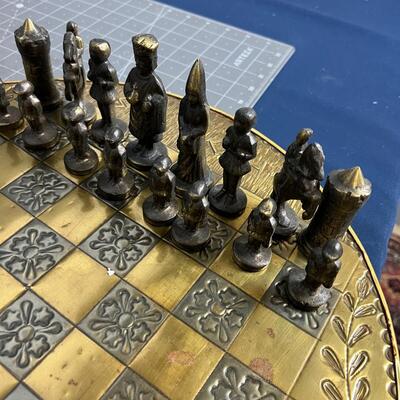Vintage CAST BRASS CHESS BOARD Dated 1974 