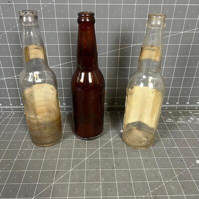 3 Vintage Long Neck Beer Bottles 