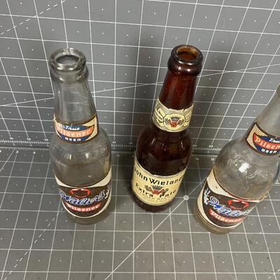 3 Vintage Long Neck Beer Bottles 